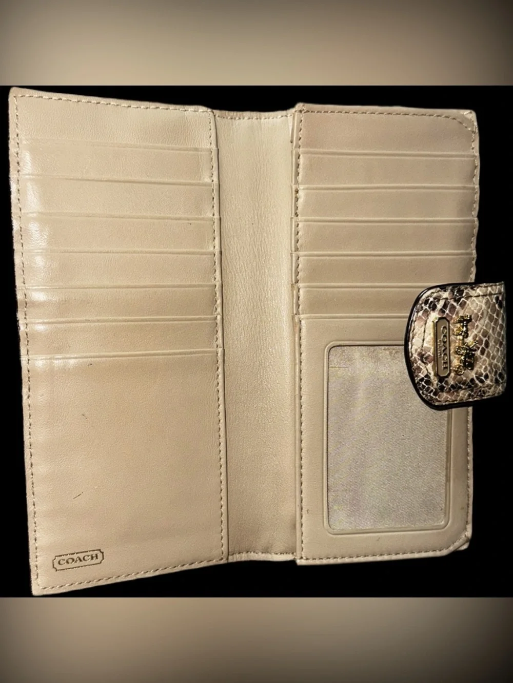 Coach Python Print Tan & Black Snakeskin-Print 7x4 Wallet